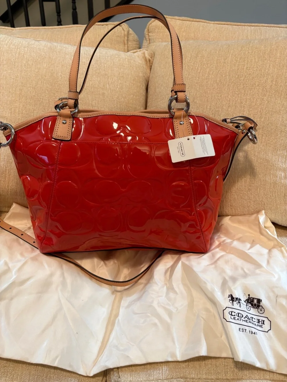 Coach Patent Leather Tote and Wallet Set in Orange - Picture 12 of 16